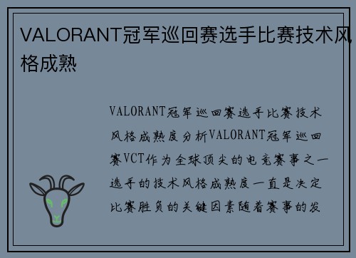 VALORANT冠军巡回赛选手比赛技术风格成熟