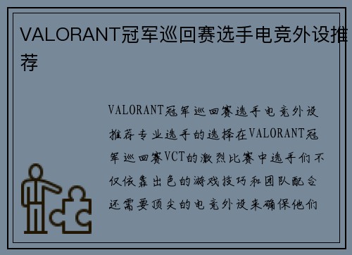 VALORANT冠军巡回赛选手电竞外设推荐